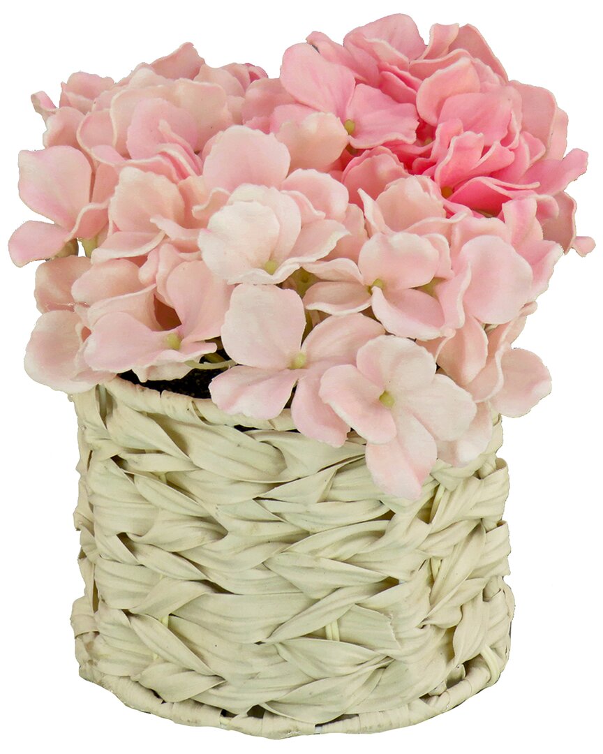 National Tree Company 10in Light Pink Hydrangea Bouquet In White Basket In Pink