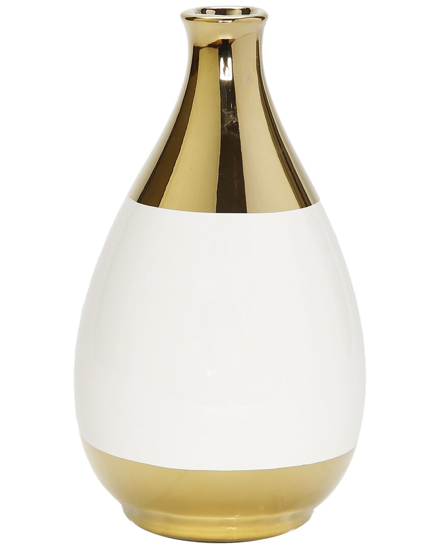 Vivience Gold And White Bud Vase With Narrow Opening In Gold