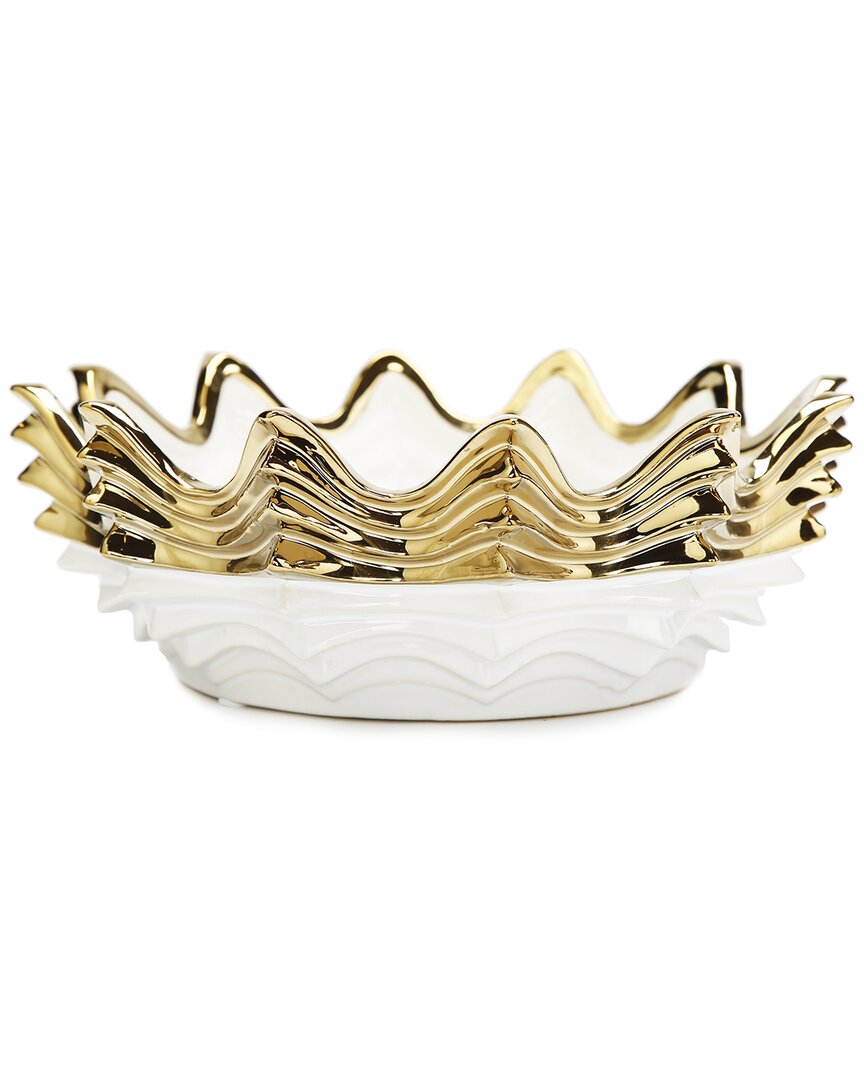 Shop Vivience 10in White & Gold Scalloped Bowl