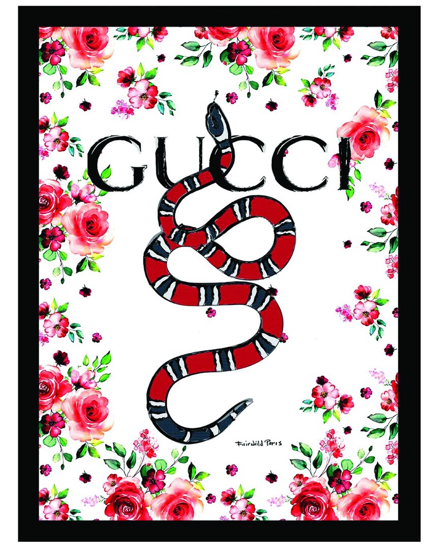 Fairchild Paris Gucci Snake Floral Framed Print In Black