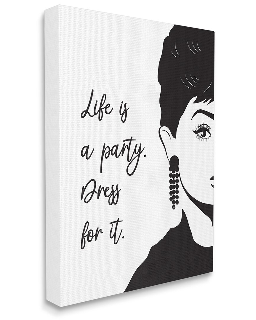 Stupell Industries Life's A Party Glam Fashion Phrase Aubrey Portrait Stretched Canvas Wall Art By M In White