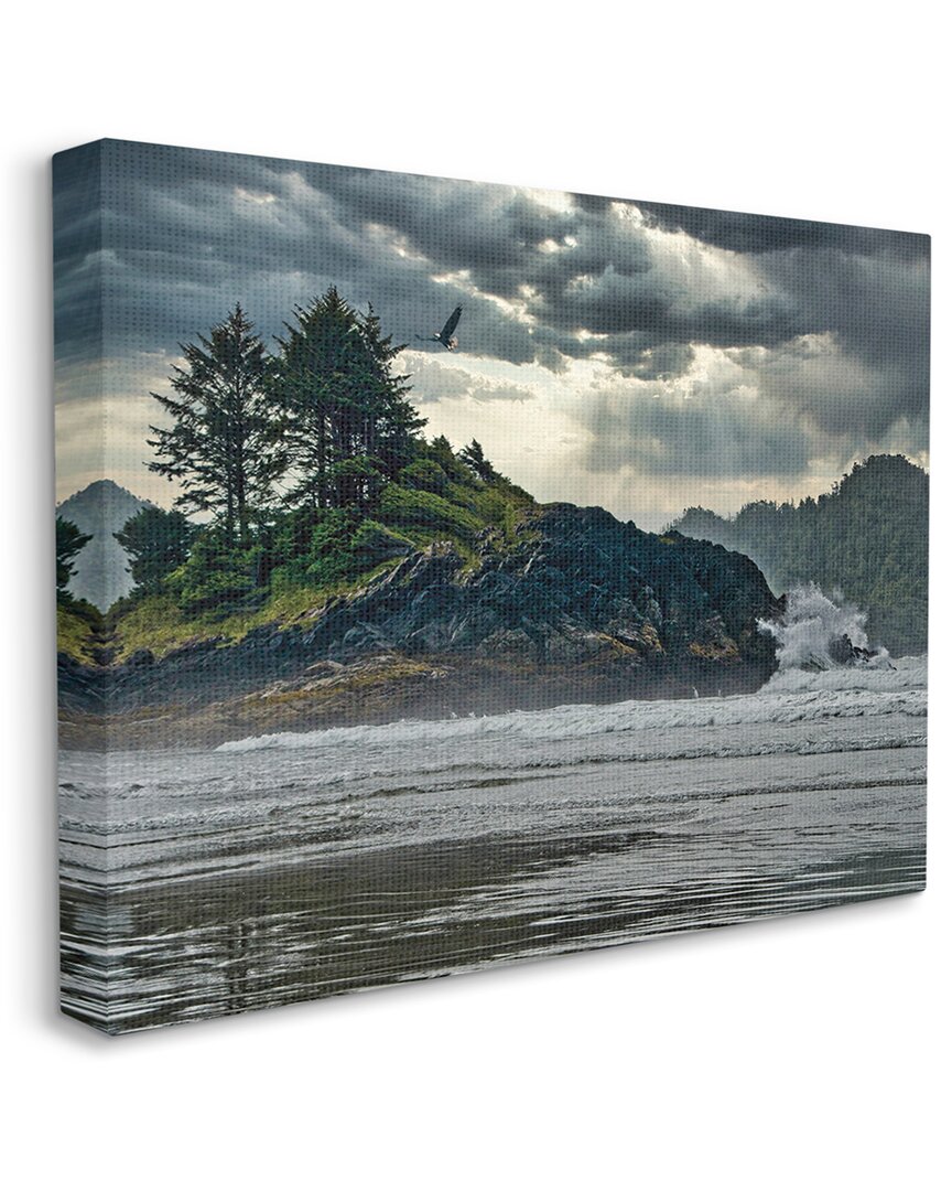 Stupell Industries Waves Crashing Into Island Rustic Landscape Stretched Canvas Wall Art By Chuck Burdick In Grey