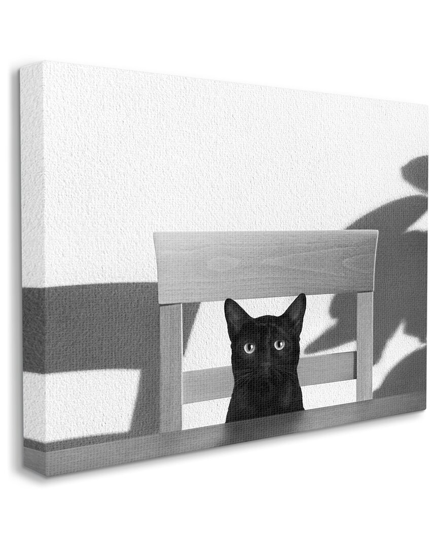 Stupell Industries Black Cat At Kitchen Table Pet Animal Photograph Stretched Canvas Wall Art By Jon Bertell In Grey
