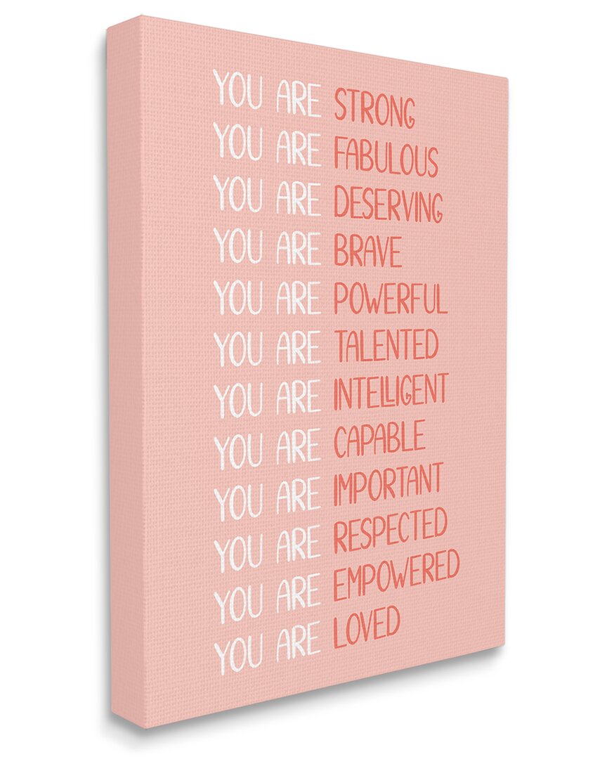 Stupell Industries You Are Positivity Phrases Pastel Pink Red Typography Stretched Canvas Wall Art B