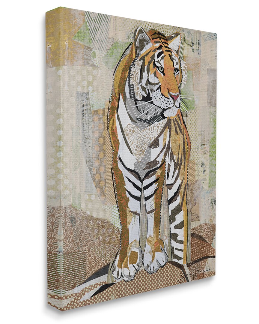Stupell Industries Tiger Gazing Abstract Shape Collage Orange Brown Stretched Canvas Wall Art By Jen In Multi