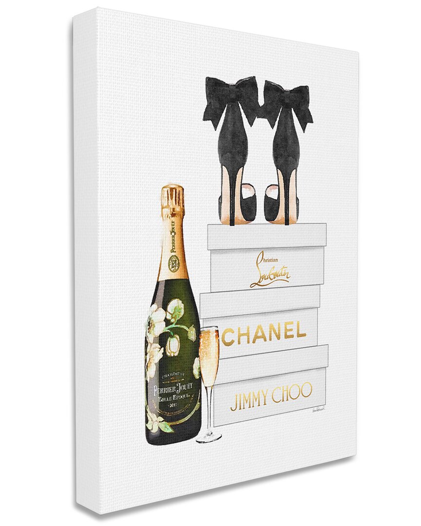 Stupell Industries Champagne Bubbly Black Heels Glam Shoe Boxes Stretched Canvas Wall Art By Amanda Greenwoo In Black