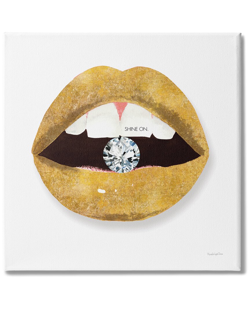 Stupell Industries Shine On Sentiment Gold Lips Glam Diamond Bite Stretched Canvas Wall Art By Mercedes Lope In White