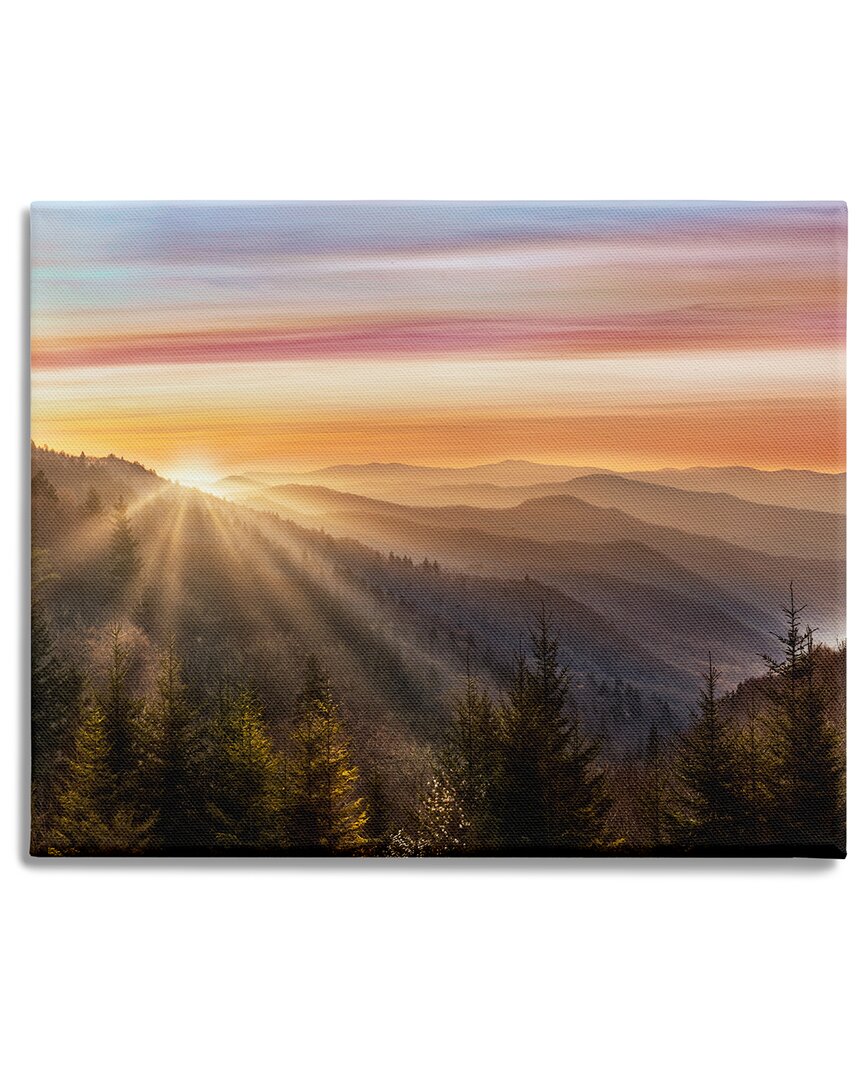 Stupell Industries Sunrise Through Mountain Forest Skyline Warm Sky Stretched Canvas Wall Art By Danita Deli In Orange