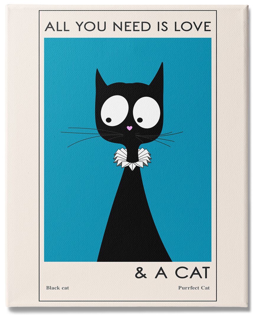 Stupell Industries Love And A Cat Phrase Funny Fashion Feline Stretched Canvas Wall Art By Ayse In Off-white