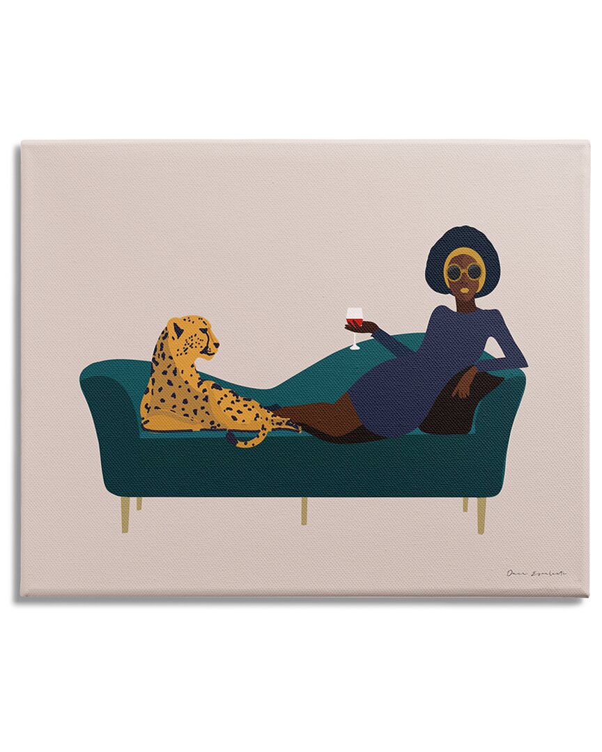Stupell Industries Modern Fashion Female Wine Glass Cheetah Animal Couch Stretched Canvas Wall Art By Omar E In Brown