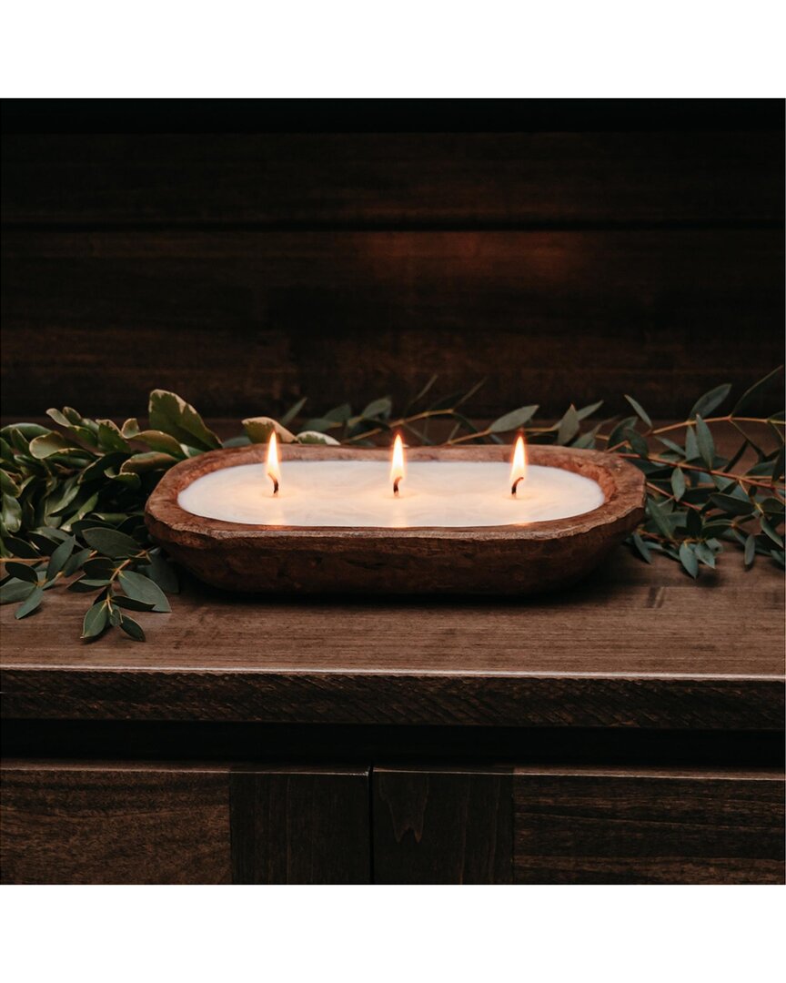 Tlc Candle Co. By The Fire 3-wick Hand Carved Dough Bowl Decor Candle In Natural