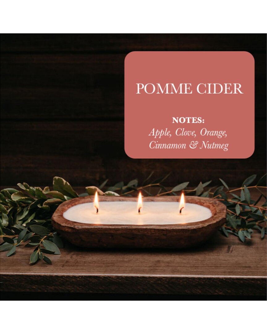 Tlc Candle Co. Pomme Cider 3-wick Hand Carved Dough Bowl Décor Candle In Natural