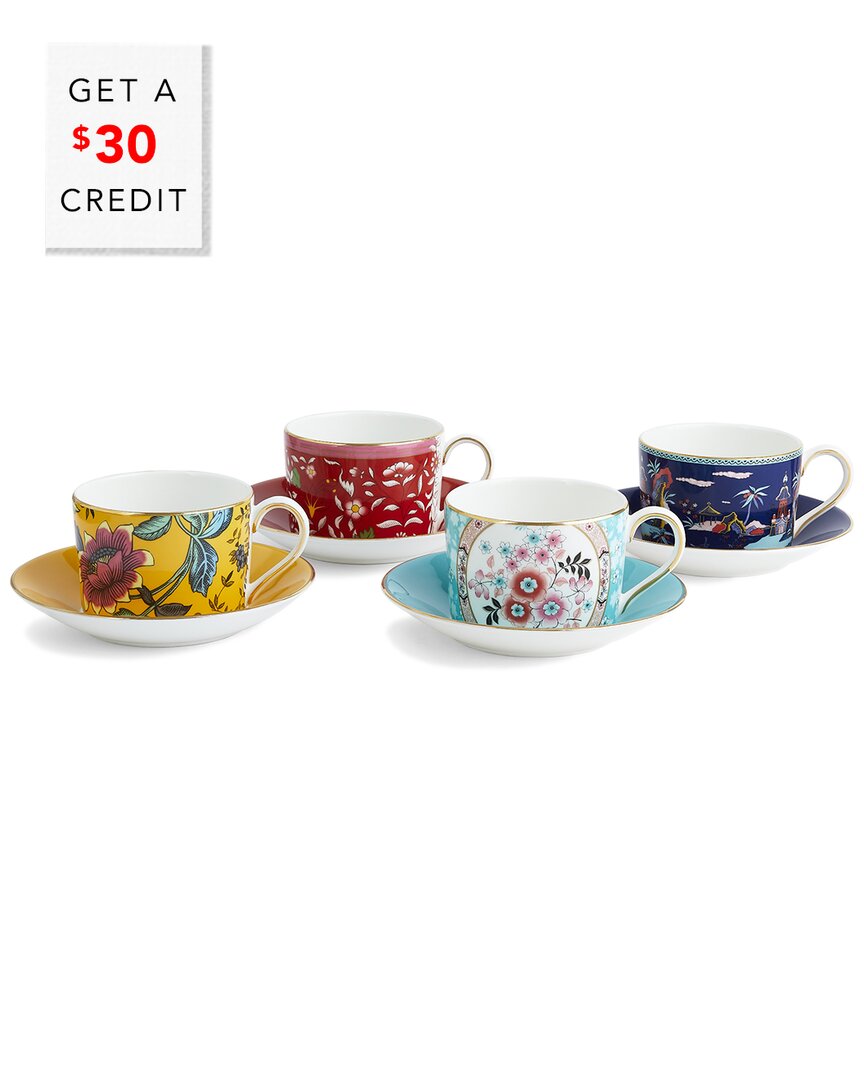 Wedgwood Wonderlust Teacup And Saucers Set Of 4 With $30 Credit