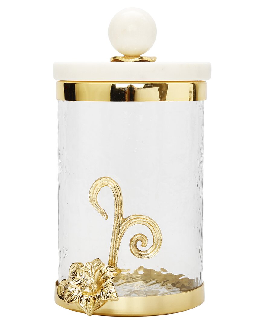 Alice Pazkus Medium Glass Canister With Gold Design And Marble Lid