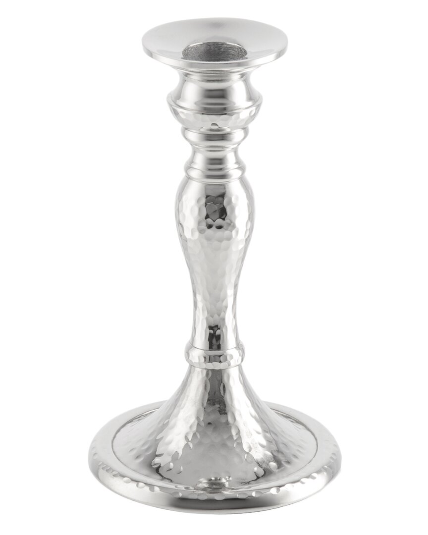 Alice Pazkus Nickel Candlestick With Hammered Design In Silver