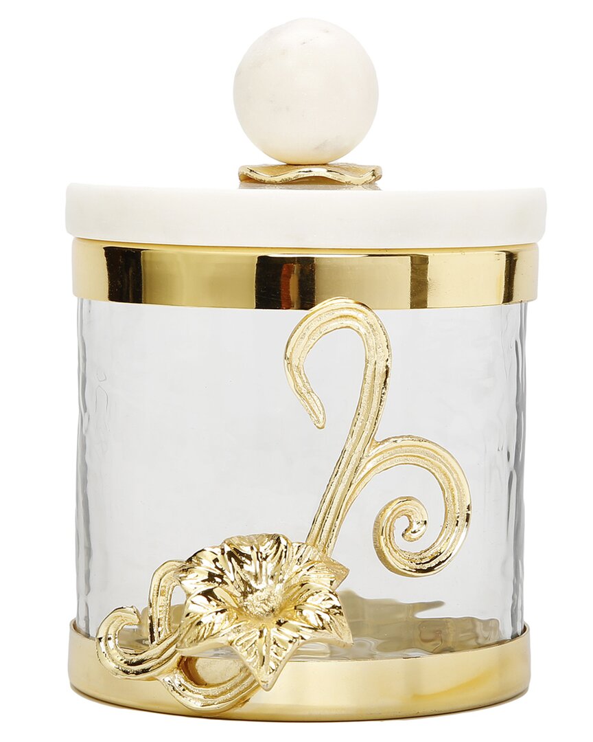 Shop Alice Pazkus Small Glass Canister With Gold Design And Marble Lid