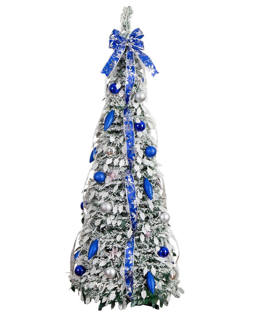 Nearly Natural 5ft. Pre-lit Artificial Pop Up Flocked Christmas Tree In Blue
