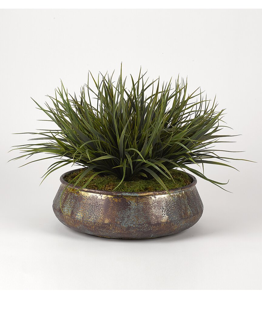 D&w Silks , Inc Green Wild Grass In Copper Bowl