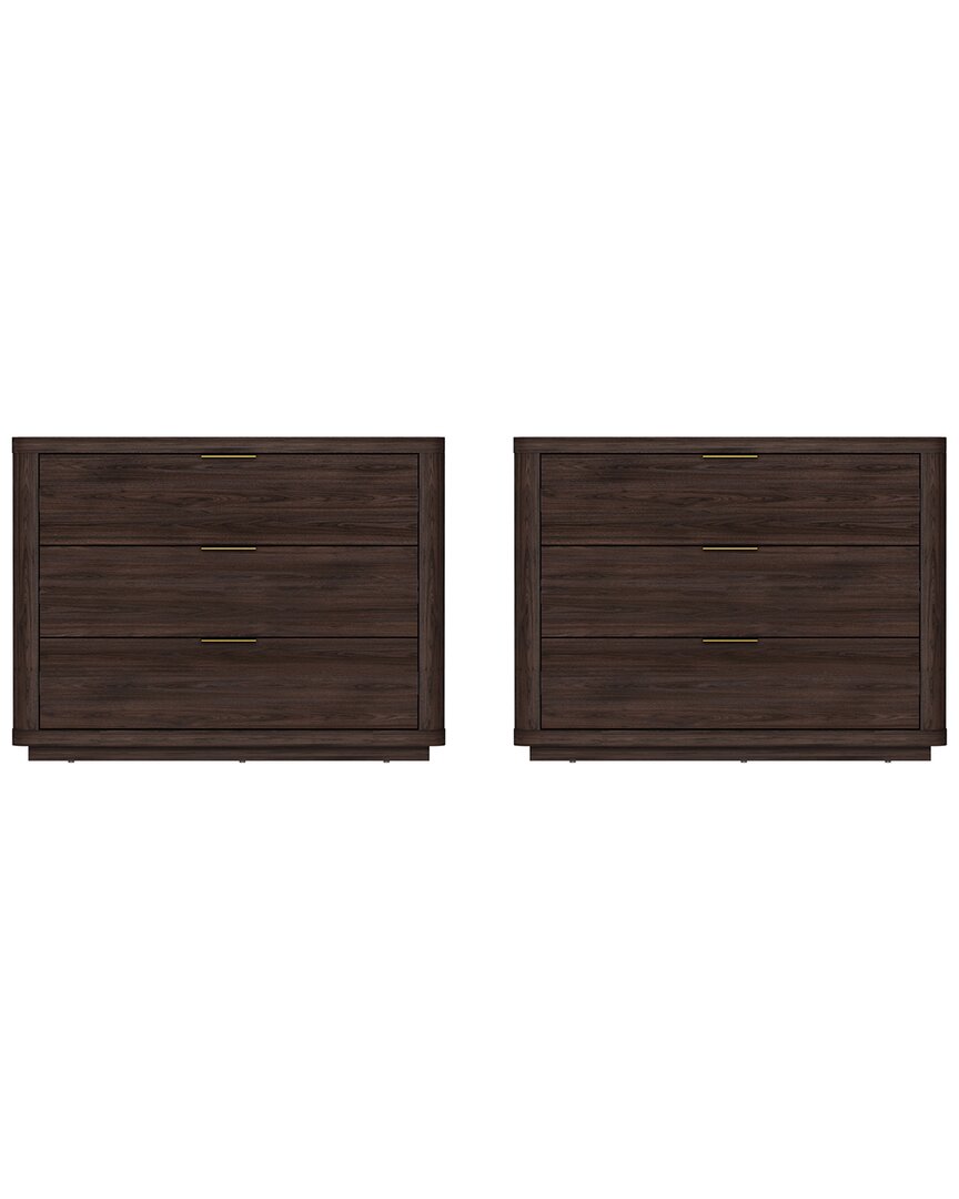 Manhattan Comfort Set Of 2 Evelyn Modern Nightstands 4.0 With 6 Full Extension Drawers