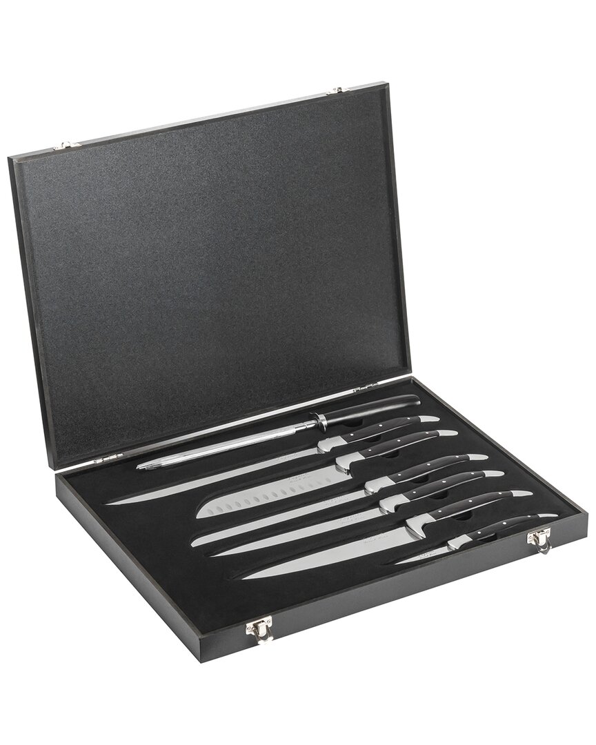 French Home 7pc Connoisseur Laguiole Kitchen Knife Set With Knife Sharpener In Black