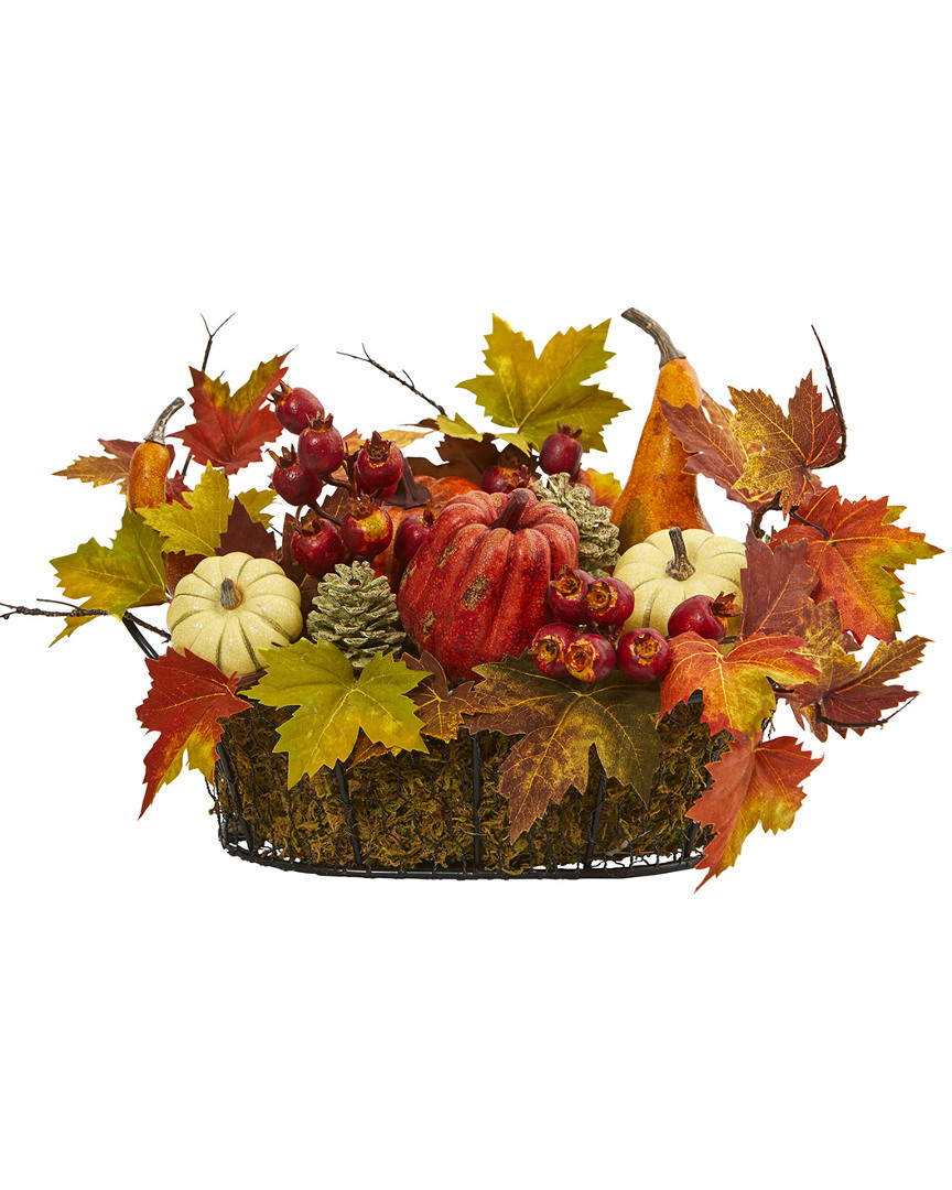Nearly Natural Pumpkin, Gourd, Berry And Maple Leaf Artificial Arrangement