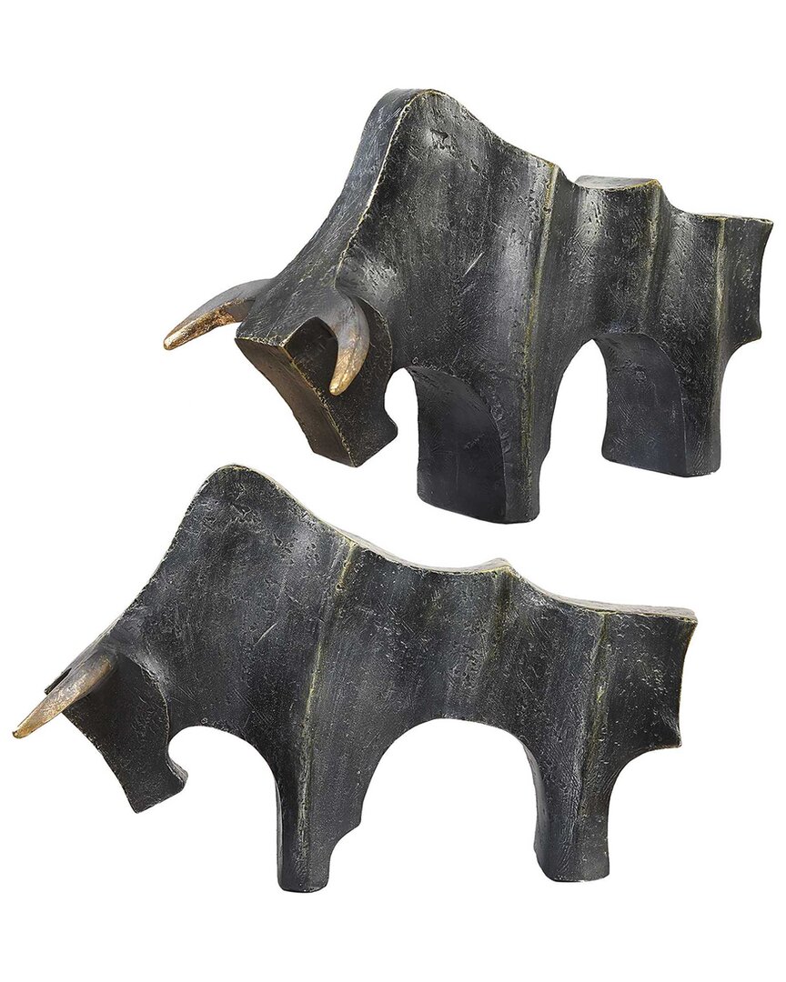 Uttermost Set Of 2 Regal Bull Sculptures In Black
