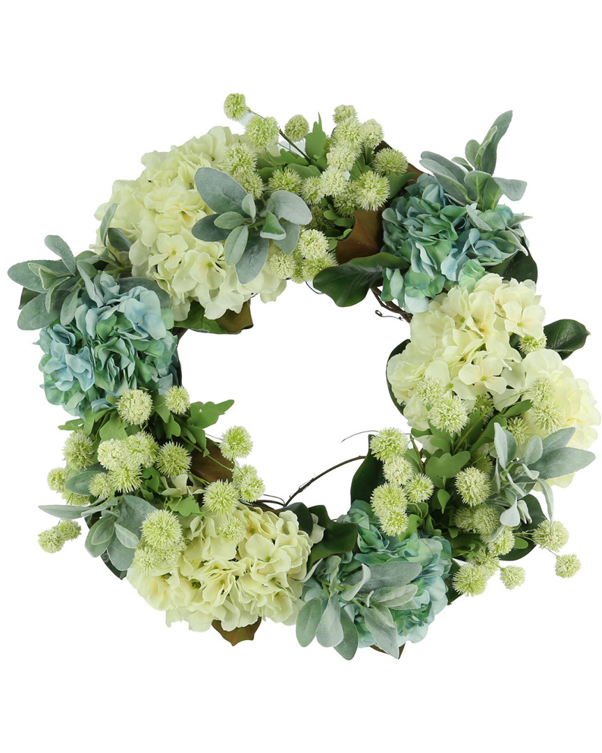 Creative Displays 24in Ivory And Teal Hydrangea Wreath In Multicolor