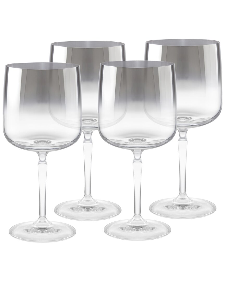 Barski Set Of 4 Smoked Metallic Ombre Wine Glasses In Silver