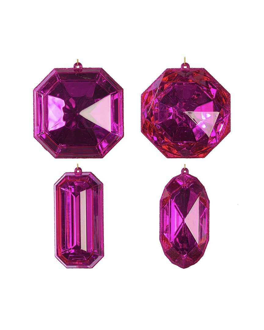 Vickerman Set Of 4 Pink Jewel Glitter Ornaments