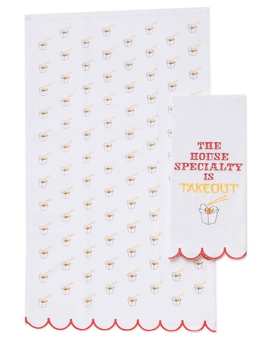 Two's Company House Specialty Is Takeout Set Of 2 Dish Towels In White