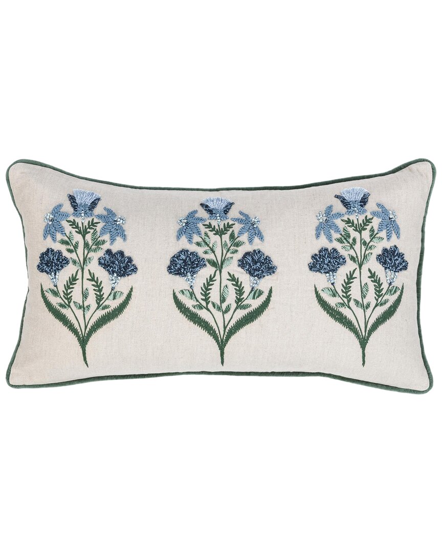 Classic Home Hand Embroidered Floral Belcourt Throw Pillow In Blue
