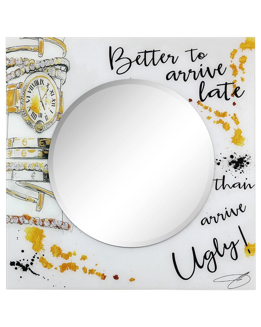 Empire Art Direct Ugly Never Round Beveled Mirror On Square Free Floating Printed Tempered Art Glass In Multi