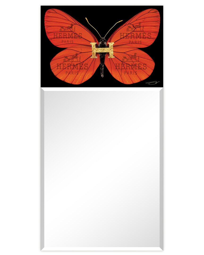 Empire Art Direct Designer Butterfly Rectangular Beveled Mirror On Free Floating Printed Tempered Art Glass In Multi