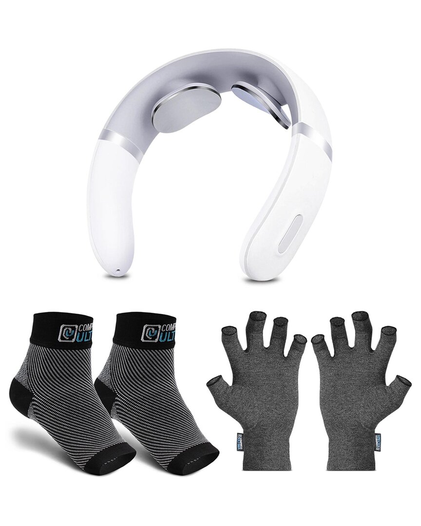 Relaxultima Portable Tens Neck Massager & Compressultima Compression Socks & Gloves Bundle - Medium