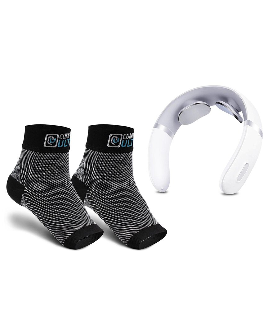 Relaxultima Portable Tens Neck Massager & Compressultima Compression Socks Bundle - Large