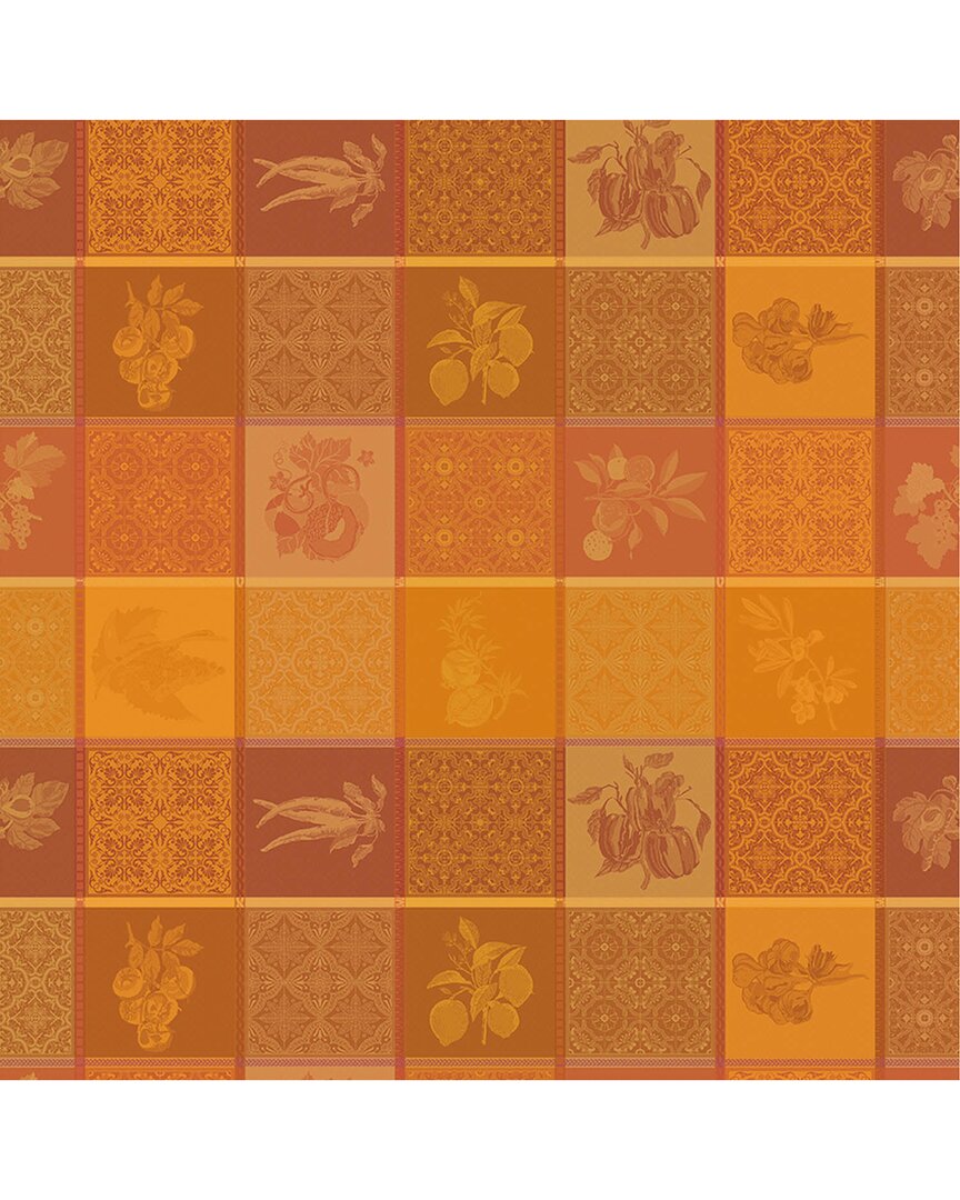 Garnier Thiebaut Mille Tutti Frutti Ocre Round French Tablecloth In Orange