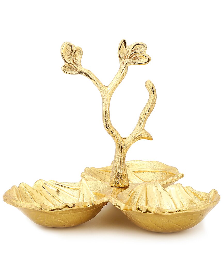 Alice Pazkus 19.75in Gold Leaf 3 Sectional Relish Dish