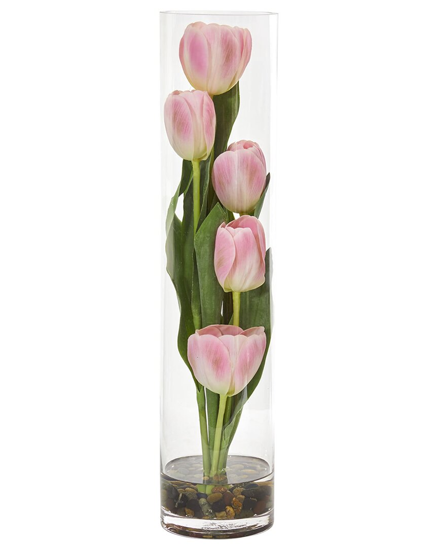 NEARLY NATURAL NEARLY NATURAL TULIPS ARTIFICIAL ARRANGEMENT IN CYLINDER VASE