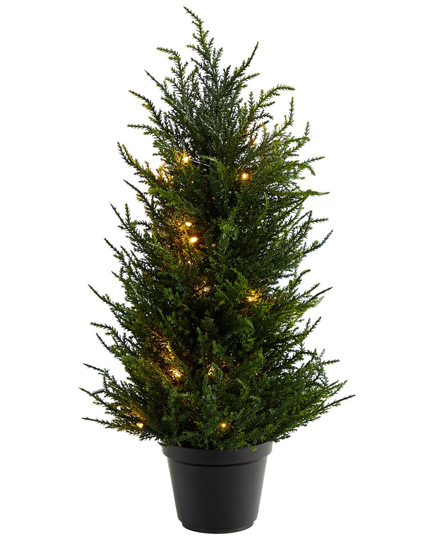 Shop Nearly Natural 18in Cedar Artificial Tree With Led Lights In Green