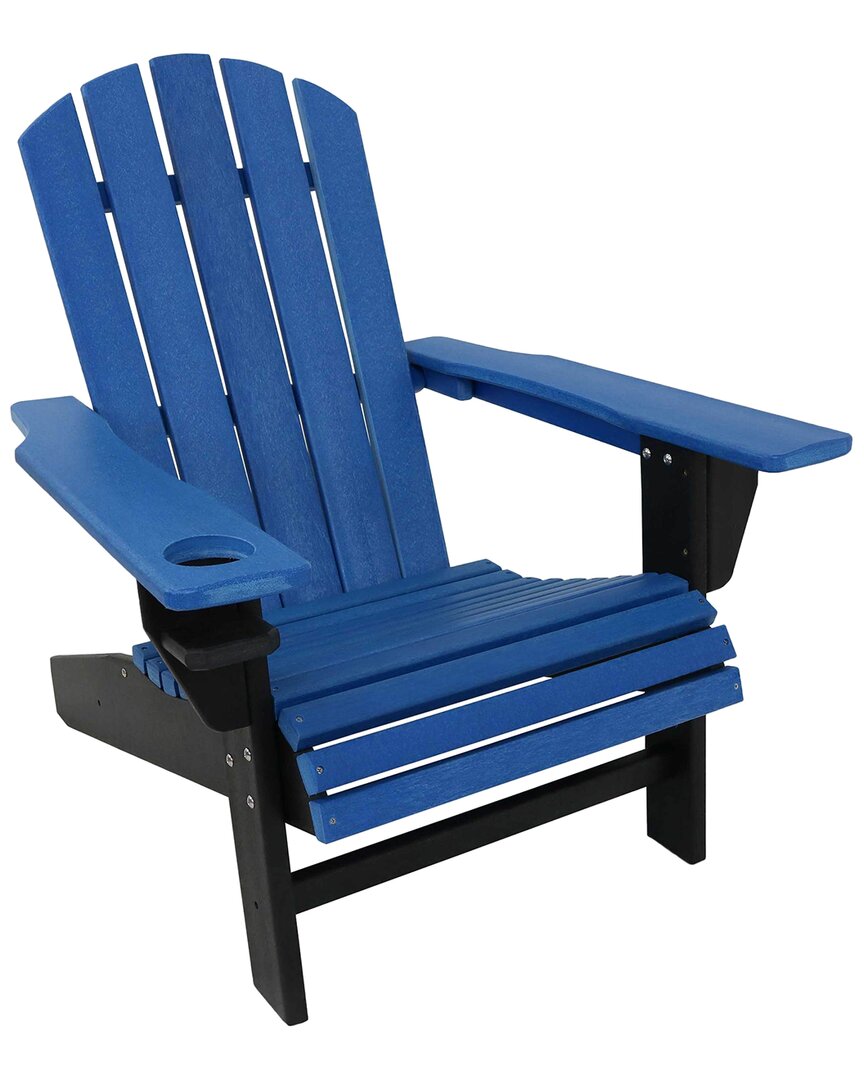 Sunnydaze All-weather Blue/black Outdoor Adirondack Chair With Drink Holder In Blue