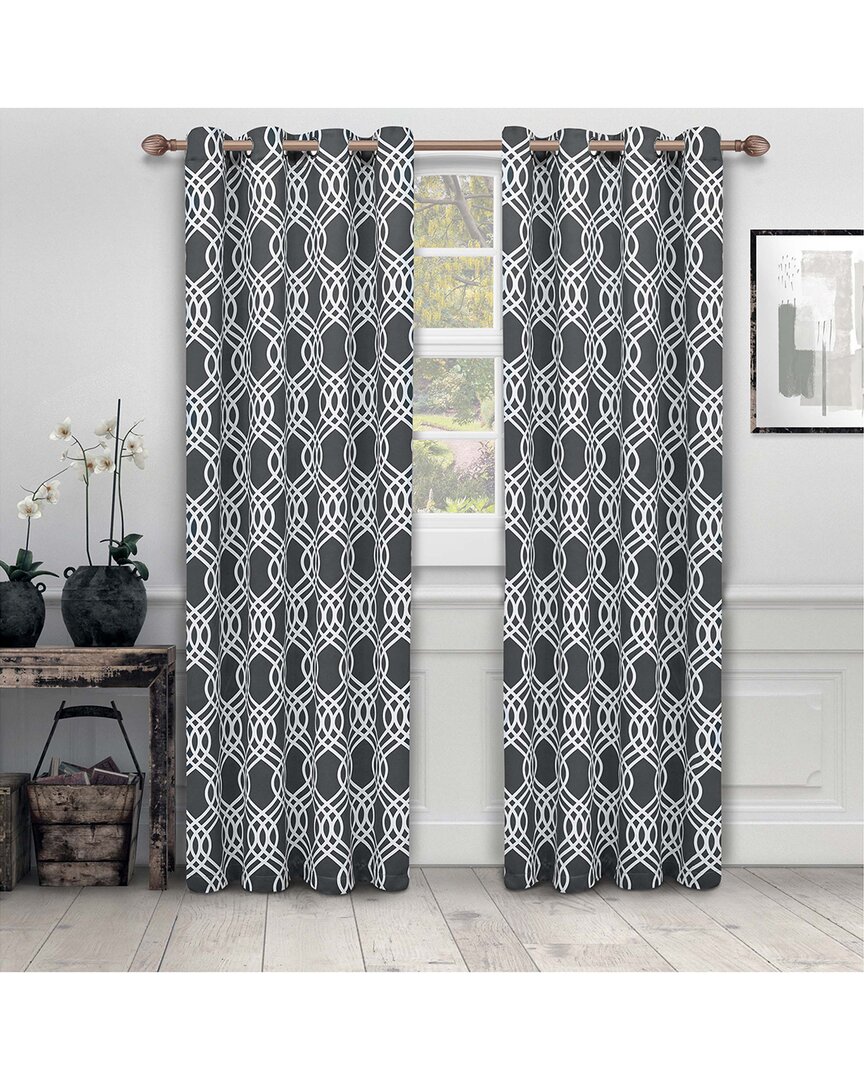 Superior 52x96 Ribbon Blackout Grommet 2pc Curtain Panel Set In Grey