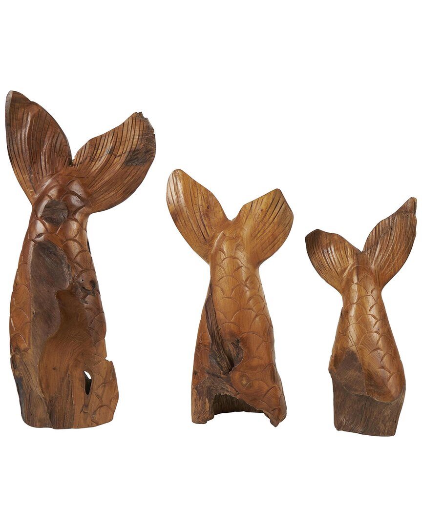 Peyton Lane Coastal Teak Wood Sculpture Set In Brown