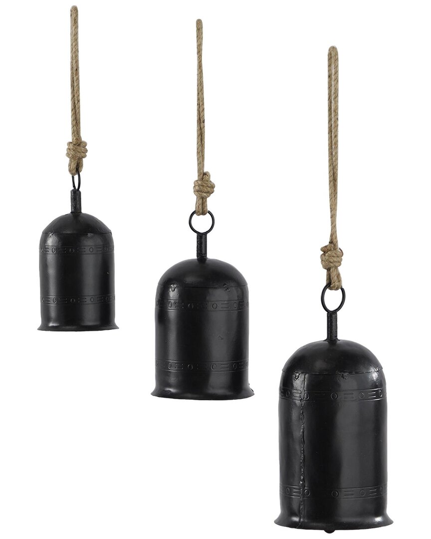 Peyton Lane Bohemian Metal Decorative Cow Bells Set In Black