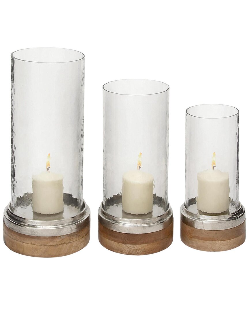 Peyton Lane Traditional Wood Hurricane Lamp Set In Brown