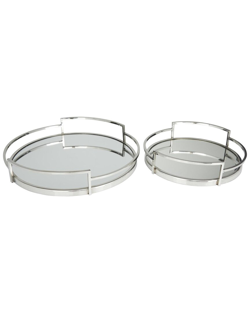 Peyton Lane Contemporary Metal Tray Set In Silver