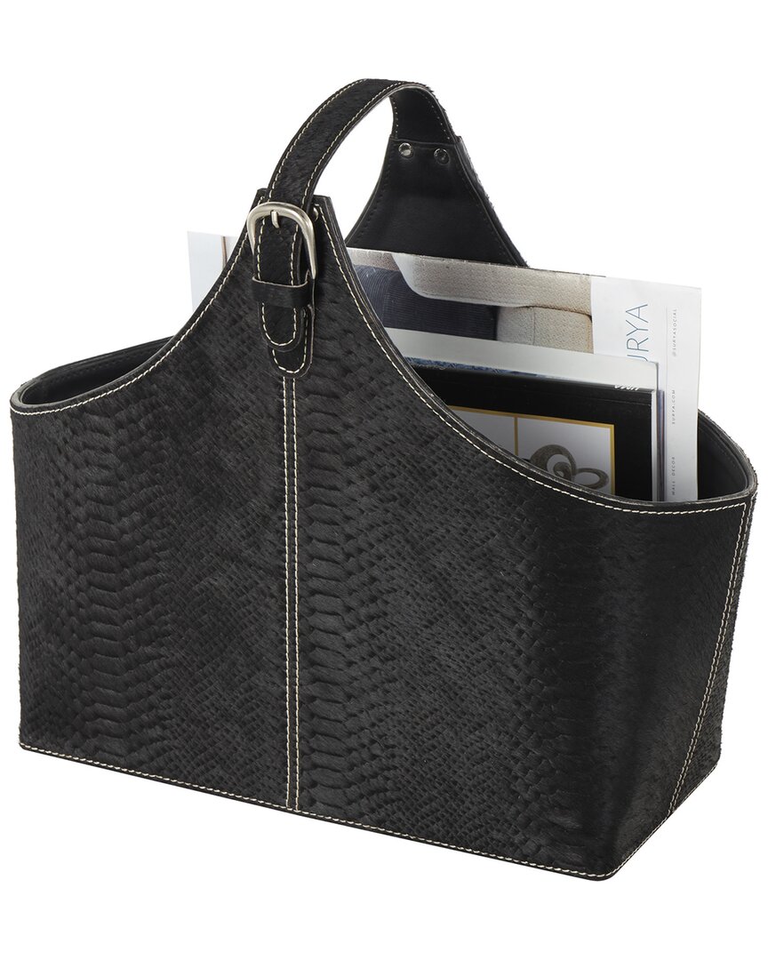 Peyton Lane Modern Leather Magazine Holder In Black