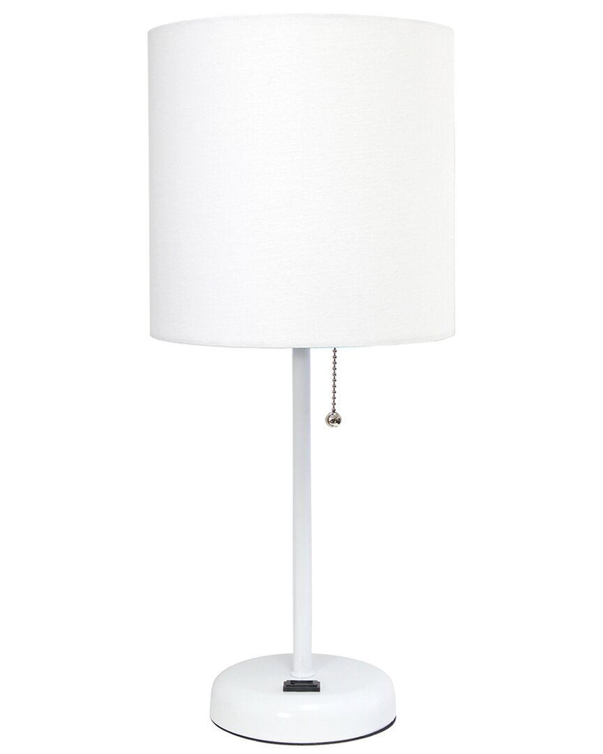 Lalia Home Laila Home White Stick Lamp With Charging Outlet And Fabric Shade