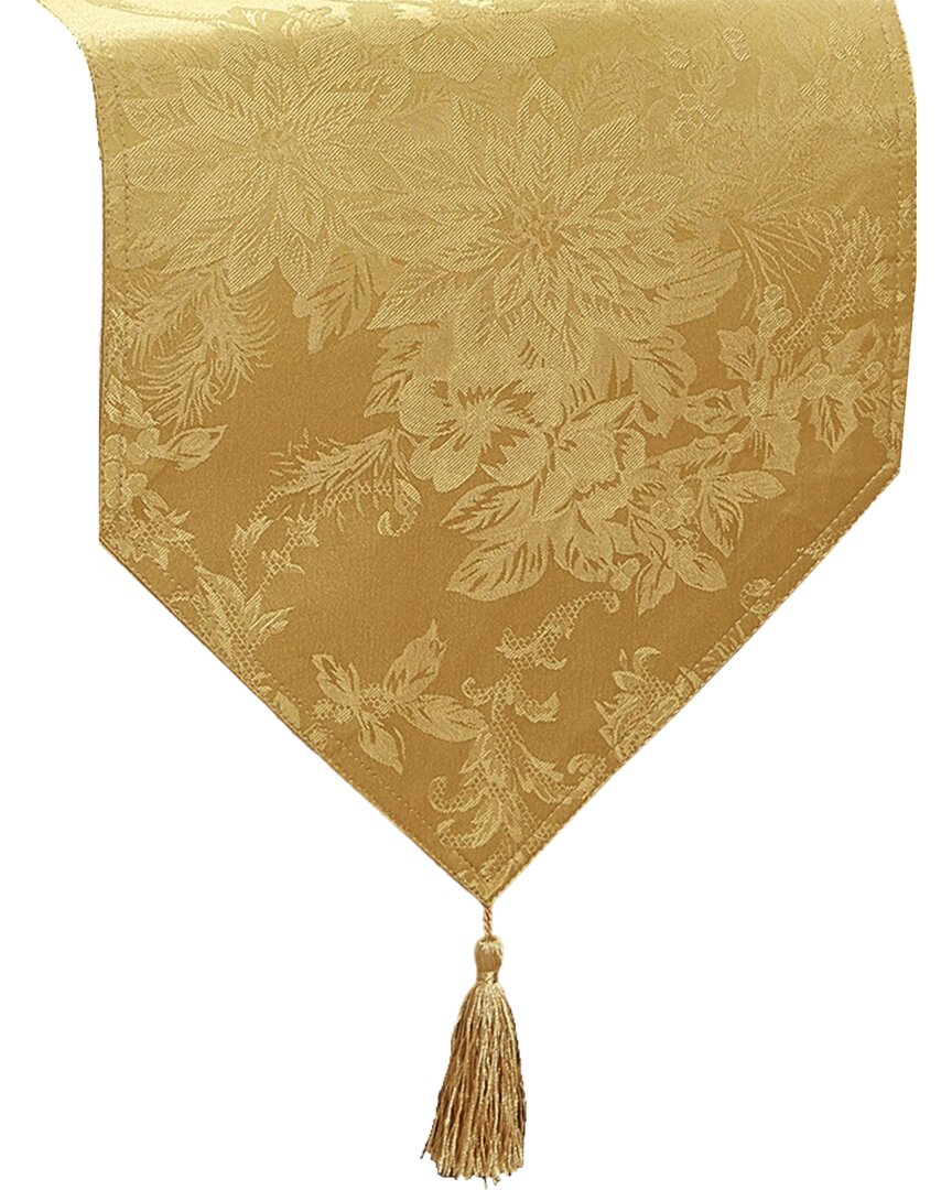 Elrene Home Fashions Poinsettia Elegance Jacquard Holiday Table Runner In Gold