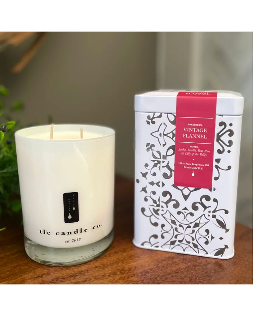 Tlc Candle Co. Vintage Flannel 11oz Glass Jar Luxury 2-wick Candle In White