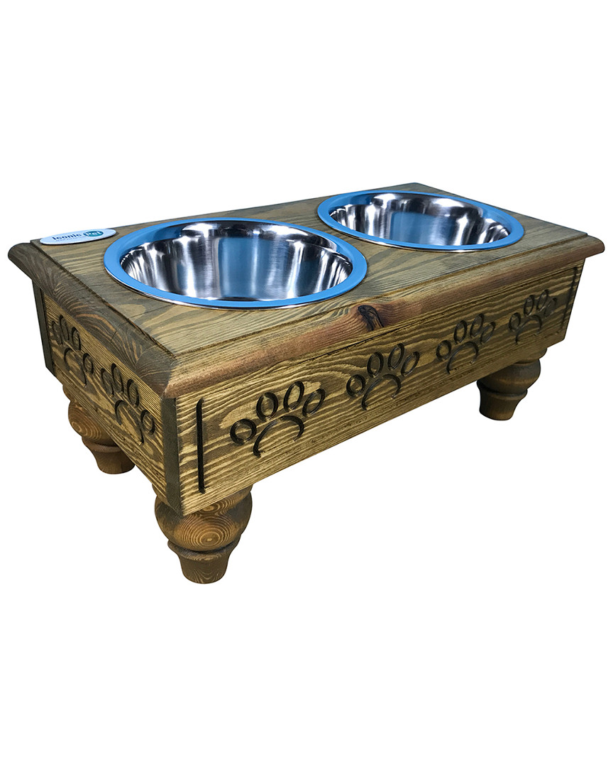 Iconic Pet Raised Wooden Pet Double Dinersteel Bowls In Multi
